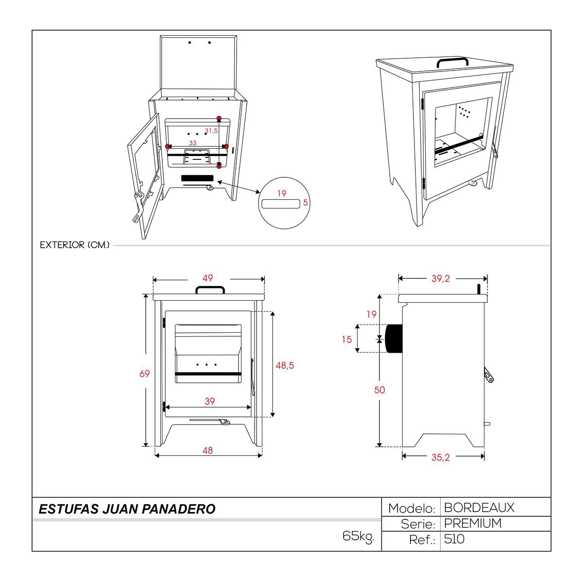 JUAN PANADERO POELE A BOIS BORDEAUX PREMIUM 7,4 KW