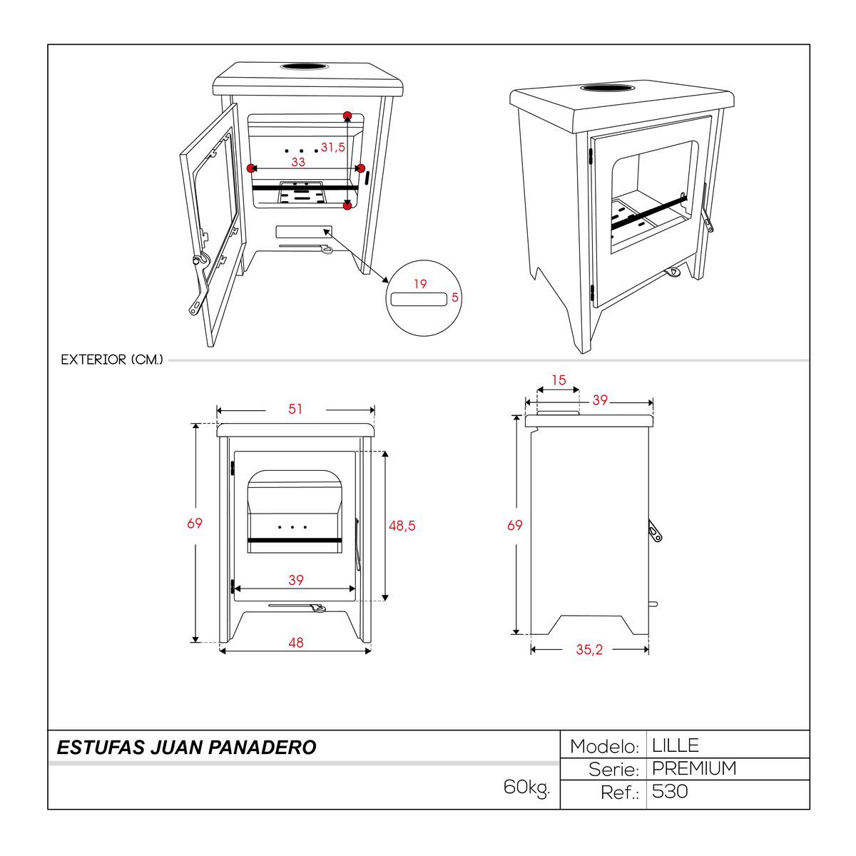 JUAN PANADERO POELE A BOIS LILLE PREMIUM 7,4 KW